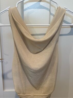 Draped Cowl Neck Knit Tank - Neutral Beige